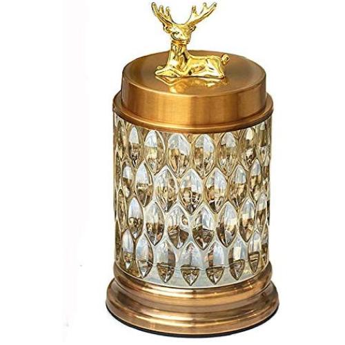 Alloy Crystal Candy Jar With Elk Lid,Elegant Deer Luxury Glass Faceted Biscuit Cookie Jar Container For Food Storage Organization,Home Decoration Gift Present (S:Crouching elk:9.4"/24cm high)