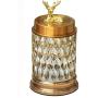 Alloy Crystal Candy Jar With Elk Lid,Elegant Deer Luxury Glass Faceted Biscuit Cookie Jar Container For Food Storage Organization,Home Decoration Gift Present (S:Crouching elk:9.4"/24cm high)