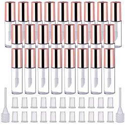 Pangda 25 Pack 1.2 mL Empty Lip Gloss Tubes Containers, Clear Mini Refillable Lip Balm Bottles with Rubber Inserts and Transfer Pipettes for Lip Samples Travel Split Charging DIY Makeup (Rose Gold)
