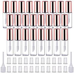 Pangda 25 Pack 1.2 mL Empty Lip Gloss Tubes Containers, Clear Mini Refillable Lip Balm Bottles with Rubber Inserts and Transfer Pipettes for Lip Samples Travel Split Charging DIY Makeup (Rose Gold)