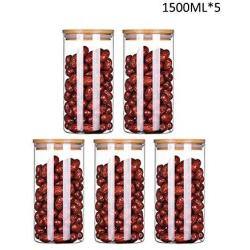 Glass Storage Jars With Sealed Silicone Ring, Kitchen Food Container 5 Pieces