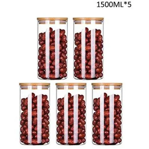 Glass Storage Jars With Sealed Silicone Ring, Kitchen Food Container 5 Pieces Glass Storage Jars With Sealed Silicone Ring, Kitchen Food Container 5 Pieces