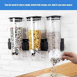 Wall-Mounted Dry Food Dispenser with 3 Bottles, Cereal Grain Dispensers, Plastic Food Storage Cereals Storage Tank Transparent Sealed Jar for Kitchen Home