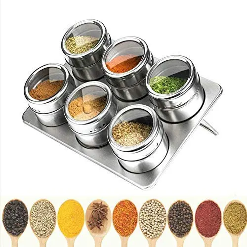 Magnetische Gewürzdosen, Edelstahl Gewürzglas Set mit Gestell und rotierendes Transparentdeckel, Indische kleine Gewürzbehälter-Dose