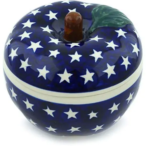 Polish Pottery 4?-inch Apple Shaped Jar (America The Beautiful Theme) + Certificate of Authenticity Polish Pottery 4?-inch Apple Shaped Jar (America The Beautiful Theme) + Certificate of Authenticity