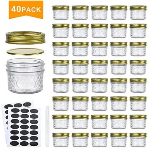 Bouteilles en verre Encheng 4 oz avec couvercles et anneaux, Petites bouteilles de conservation pour caviar, herbes, gelée, confitures, mini bouteilles à large goulot pour rangement de cuisine, conservation des aliments et cadeaux de fête (40 pièces). Bouteilles en verre Encheng 4 oz avec couvercles et anneaux, Petites bouteilles de conservation pour caviar, herbes, gelée, confitures, mini bouteilles à large goulot pour rangement de cuisine, conservation des aliments et cadeaux de fête (40 pièces).