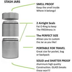 Herb Stash Jars | 2 Solid Aluminum Airtight Smell Proof Containers #1 Best Way To Preserve Spices & Herbs