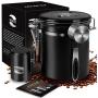 Coffee Container MOICO Coffee Stainless Steel Container-One Way Co2 Valve Airtight Coffee Canister with Coffee Scoop ＆ Travel Jar(Black,16oz+0.65oz)