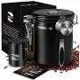 Coffee Container MOICO Coffee Stainless Steel Container-One Way Co2 Valve Airtight Coffee Canister with Coffee Scoop ＆ Travel Jar(Black,16oz+0.65oz)