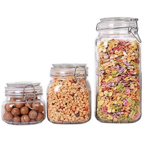 ComSaf Airtight Glass Canister Set of 3 with Lids 17/34/78oz Food Storage Jar - Storage Container with Clear Preserving Seal Wire Clip Fastening for Kitchen Canning Cereal,Pasta,Sugar,Beans,Spice