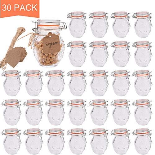 Small Spice Jars,Encheng Glass Jars With Airtight Lids 4 oz And Leak Proof Rubber Gasket,Small Mason Jars With Hinged Lids For Kitchen,Mini Storage Containers With Twine And Tags Labeling 30 Pack