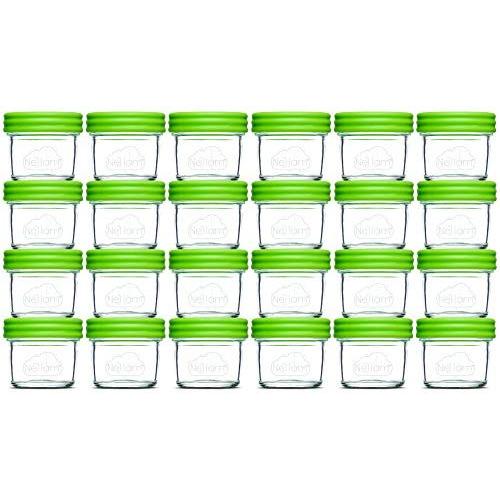 Nellam Baby Food Storage Containers - Leakproof, Airtight, Glass Jars for Freezing & Homemade Babyfood Prep - Reusable, BPA Free, 24 x 4oz Set, that is Microwave & Freezer Safe