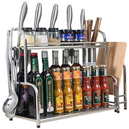 LYNNTLJ Spice Racks,Multi-Layer Stainless Steel Kitchen Seasoning Rack,for Spice Jar and Bottle Storage,Space-Saving/Silver / 50x42cm