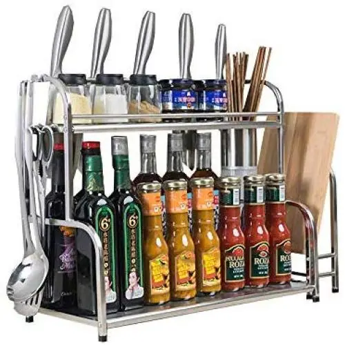 LYNNTLJ Spice Racks,Multi-Layer Stainless Steel Kitchen Seasoning Rack,for Spice Jar and Bottle Storage,Space-Saving/Silver / 50x42cm LYNNTLJ Spice Racks,Multi-Layer Stainless Steel Kitchen Seasoning Rack,for Spice Jar and Bottle Storage,Space-Saving/Silver / 50x42cm