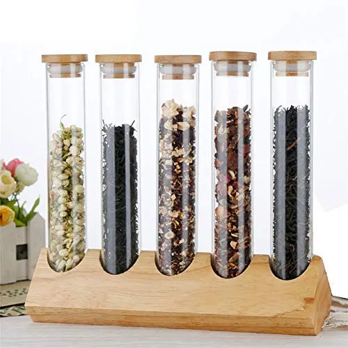 Honoen Food Storage Jar, Glass Food Storage Jar, with Airtight Seal Wood Lid, Modern Design Clear Glass Food Storage Canister Used to in The Kitchen, Living Room Honoen Food Storage Jar, Glass Food Storage Jar, with Airtight Seal Wood Lid, Modern Design Clear Glass Food Storage Canister Used to in The Kitchen, Living Room