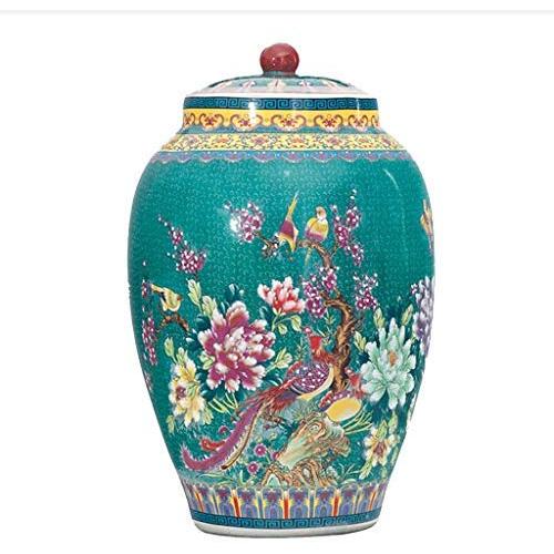 European Retro Food Storage Containers Ceramic with Airtight Lids Large Bulk Food Canisters Jars Porcelain for Kitchen,Rustic Home Decor,Pantry Organization and Storage Flour Coffee 10L/15L Green