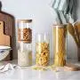 Clear Glass Storage Jar 60/47/34/24oz With Beech Wood Lid Set of 4 Glass Canister With Airtight Lid Food Storage Jar Clear Glass Storage Jar 60/47/34/24oz With Beech Wood Lid Set of 4 Glass Canister With Airtight Lid Food Storage Jar