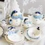 Niedliche Keramik Schalen Handwerk Snackschale Teekanne Aufbewahrungsglas Gewürzflasche Teller Schneemann Geschirr Teller Set, Schneemann Teekanne