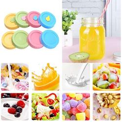 CHICTRY 8Pcs Cute Mason Jar Lids Decorative Plastic Leakproof Canning Drinking Jars Storage Jars Caps with Silicone Sealing O Rings Assorted Color 70mm Inner Diameter