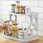 FEOOWV 2-Tier Standing Spice Rack Kitchen Bathroom Countertop Storage Organizer, Spice Bottle Jars Holder Shelf (StyleA-Grey)
