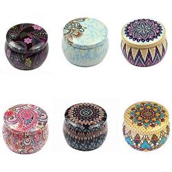 Betoores DIY Candle Tin Jars National Style Round Container Tins Storage Box Empty Tins for Cookies,Candy,DIY Candles,Scented Tea(6PCS)