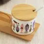 LQQGXLCondiment bottle, jar condiment storage box Spice jar white with lid ceramic sugar jar condiment jar seasoning box set with lid spoon and tray