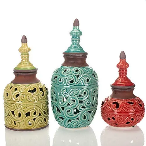 Schieflerornament mit Glanz, mehrfarbig, Set aus 3 Keramik-Faux-Behälter (9, 7, 6 Zoll)