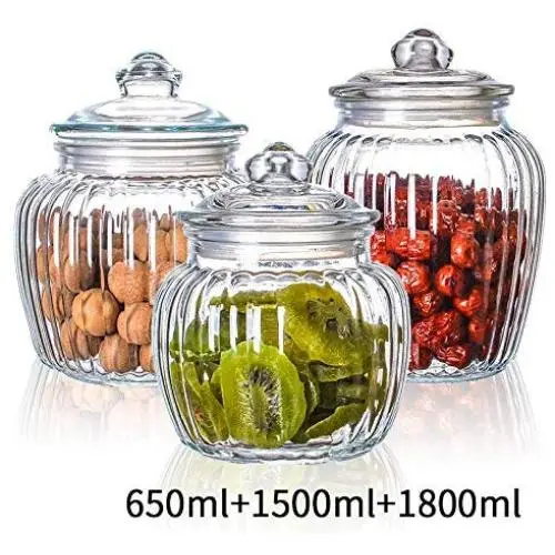 Bouteilles en verre Yl Ly Scellées avec Couvercle pour Stockage de Graines, Bonbons, Café, Grande Jarre (650+1500+1800ml)