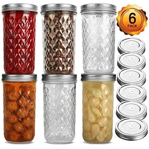 Breite-Mund-Weichglaskannen, 22 oz, VERONES 22 OZ Weichglaskannen Konservierungsgläser, Gelee-Gläser mit breitem Mund und Deckeln, ideal für Marmelade, Honig, Hochzeitssüßigkeiten, Babyparty-Süßigkeiten, Babynahrung, 6er Pack, EXTRA 6 Deckel mit Strohlöch