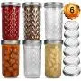 Breite-Mund-Weichglaskannen, 22 oz, VERONES 22 OZ Weichglaskannen Konservierungsgläser, Gelee-Gläser mit breitem Mund und Deckeln, ideal für Marmelade, Honig, Hochzeitssüßigkeiten, Babyparty-Süßigkeiten, Babynahrung, 6er Pack, EXTRA 6 Deckel mit Strohlöch