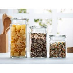 Glass Storage Jars by KooK, 3 Different Sizes, Great for Cereal, Rice, Cookies, Candy, Nuts, Flour, Sugar, Pasta, Large, Medium, Small, Set of 3