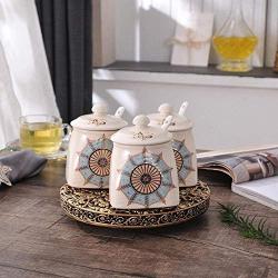 Kitchen seasoning box/Ceramic Condiment Storage Container with Tray rotatable Seasoning jar Set