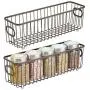 mDesign Metal Farmhouse Kitchen Pantry Food Storage Organizer Basket Bin - Wire Grid Design - for Cabinets, Cupboards, Shelves, Countertops - Holds Potatoes, Onions, Fruit - Long, 2 Pack - Bronze