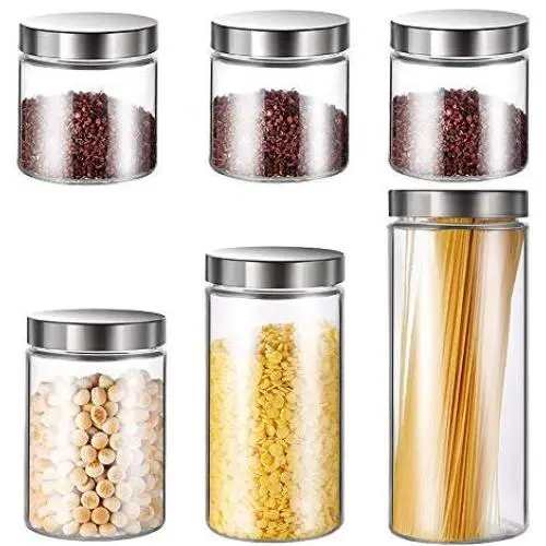 6er Set Transparent Glasbehälter Küchen-Aufbewahrung Versiegelter Behälter für Tee, Cerealien, Snacks Kleine Behälter
