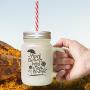 Yellow April Showers Bring May Flowers Frosted Glass Mason Jar With Straw