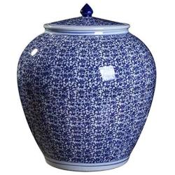 Food Jars & Crocks Rice Storage Kitchen Ceramic Large Capacity Rice Cylinder Household Moisture-proof Insect-proof Cover Rice Storage Tank Orchid Pattern Storage Tank (Color : Blue, Size : 3642cm)