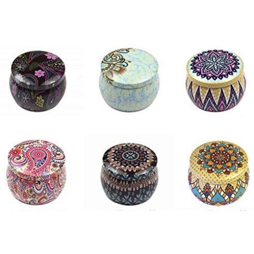 6 Pcs Tinplate Tins Jar Retro Printed Storage Box for Tea Coffee Candy Gifts Jewelry Biscuits Chocolate Flower DIY Candles Home Decoration