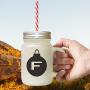Forest Green&quotF" Christmas Tree Toy Monogram F Frosted Glass Mason Jar With Straw