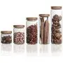 Danmu 5Pcs a Set Glass Storage Jars Kitchen Jars with Airtight Wood Lids Tea Coffee Bean Jar Cookies Flour Sugar Candy Spice Container 8oz 15oz 25oz 32oz and 52oz