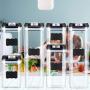 ME.FAN Airtight Food Storage Container Set [7-Piece Set] Durable Seal Pot- Cereal Storage Containers - 24 Chalkboard Label - Kitchen Cabinet Organization - BPA Free - Clear Plastic with Black Lid