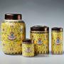 Keramikbehälter für Heimdekoration, handbemalter Keramiktopf, Teelichthalter, Kuchenbehälter mit versiegelter Deckel, Küchen-Nusshalter, dekorative Accessoires (Farbe: Gelb, Größe: B-140ml)
