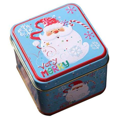 joyMerit Square Merry Christmas Candy Box Metal Tin Storage Sugar Tea - C, 8x7.5x6.5cm