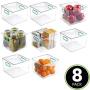 mDesign Plastic Food Storage Container Bin with Handles for Kitchen, Pantry, Cabinet, Fridge/Freezer - Cube Organizer for Snacks, Produce, Vegetables, Pasta - BPA Free, Food Safe - 8 Pack, Clear/Blue