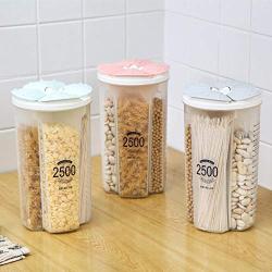 HOMELUNY Set of 4 Cereal Storage Container Jars Plastic Compartment Storage Jars Kitchen Food Airtight Storage Box for Candy, Cookie, Rice, Sugar,Flour,Snacks Keeping Food Dry & Fresh 4 gray