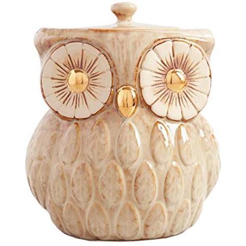Vintage Gold Metallic Cookie Jar - Sweet Cookie Jar | Reactive Glaze Owl Inspired Cookie Jar | Farmhouse Look - Storage for Flour, Sugar, Tea, Coffee, Cookies, and Candies | 104 Ounce