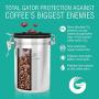 Coffee Gator Coffee Canister Stainless Steel Coffee Container - Fresher Beans and Grounds for Longer - Date-Tracker, CO2-Release Valve and Measuring Scoop - Large, Gray