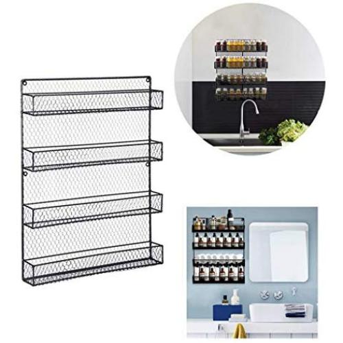 C-Easy 4 Tier Wall Mounted Spice Shelf Metal Spice Rack Organizer for Pantry Cabinet Door Spice Shelf Storage Cabinet, Kitchen Seasoning Rack, Spice Jars Bottle Holder, Black