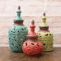 Scrolled Filigree Glossy Multicolored 9, 7, 6 Inch Ceramic Faux Canisters Set of 3