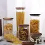 Storage Glass Jar for Food Storage with Airtight Wood Lids,Kitchen Canister,coffee jar,Spaghetti Pasta Jar,Flour Cereal Sugar Container,BPA Free (39floz)