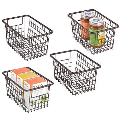 mDesign Modern Farmhouse Deep Metal Wire Storage Organizer Bin Basket with Handles for Kitchen Cabinets, Pantry, Closets, Bedrooms, Bathrooms, Laundry Rooms, Garages - 5.25" High, 4 Pack - Bronze